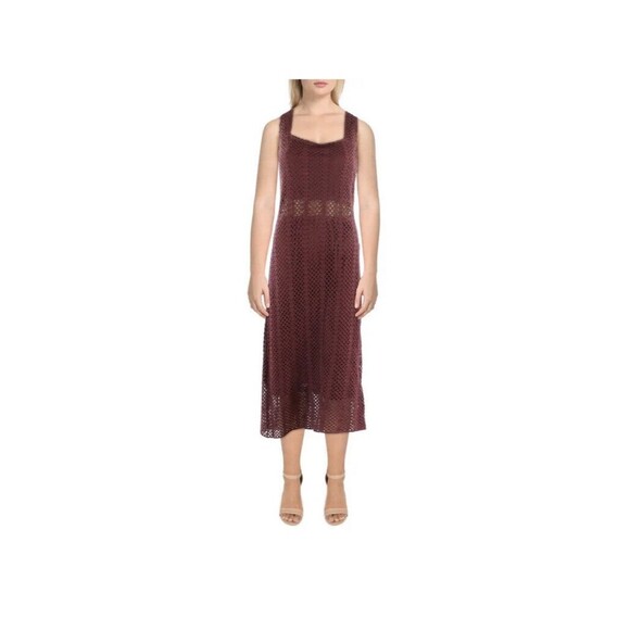 Lucy Paris Women's Size L Mia Crochet Brown Square Neck Midi Dress NEW - Picture 1 of 8